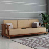 Ajmer Solid Sheesham Wood 5 Seater Sofa Set With Coffee Table (3+2, Natural Finish)